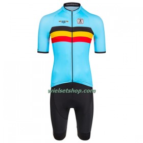 Fietskleding (Fietsshirt + Korte Koersbroek) 2023 België Nationaal Team - Lichtblauw